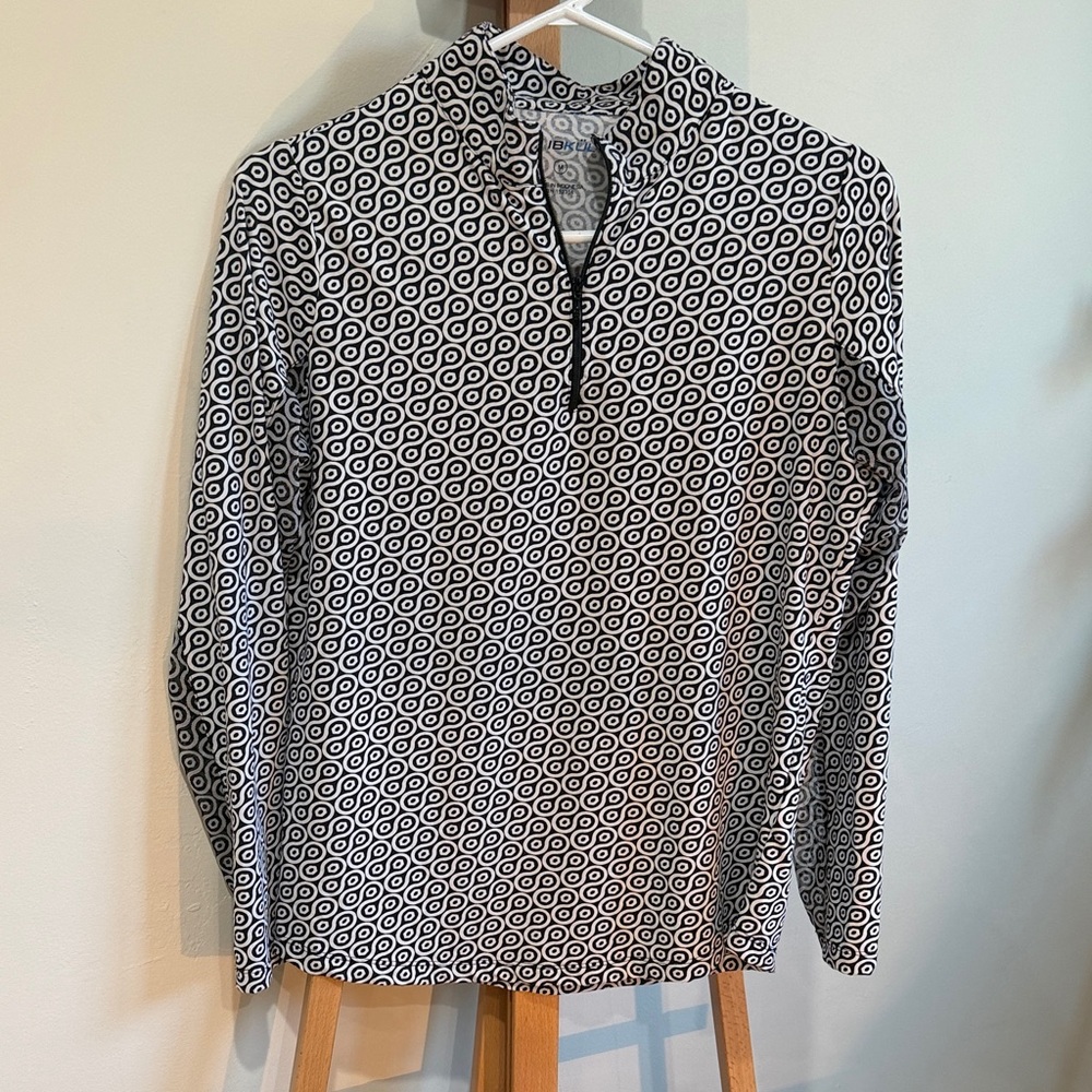 IBKUL Womens M Geometric Black and White 1/4 zip